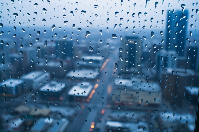 蓝色雨雪天气城市建筑全景摄影,高清,摄影图,摄影图片,图片大全,摄影图免费下载